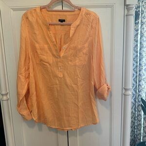 Talbots Beautiful Lightweight Peach-Orange Tunic Popover Shirt Sz Large